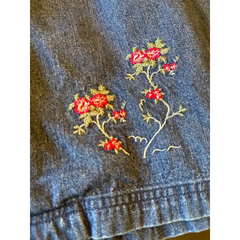 Laura Ashley Dress‎ Blue Mother & Child Floral Embroidered Denim Button Front 7Y